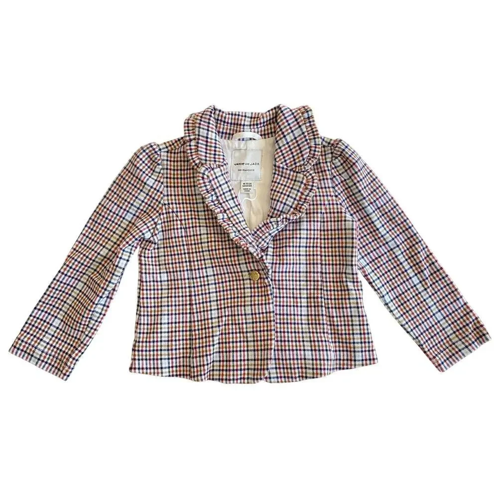 Janie & Jack Toddler Baby Girl Multi Plaid Check Equestrian Blazer Jacket 18-24m